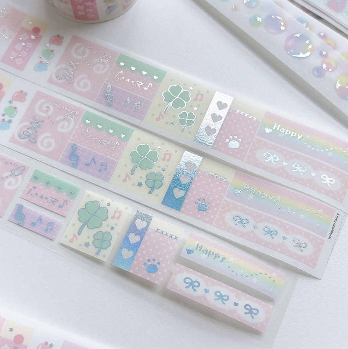 [RY66] NEW Rayeon Fancy 'Square Square Soda/Pink' Sparkle Silver Foil Kisscut Tape (options) -Rayeon Fancy_RY66S2 - Pink_korean_sticker_stationery