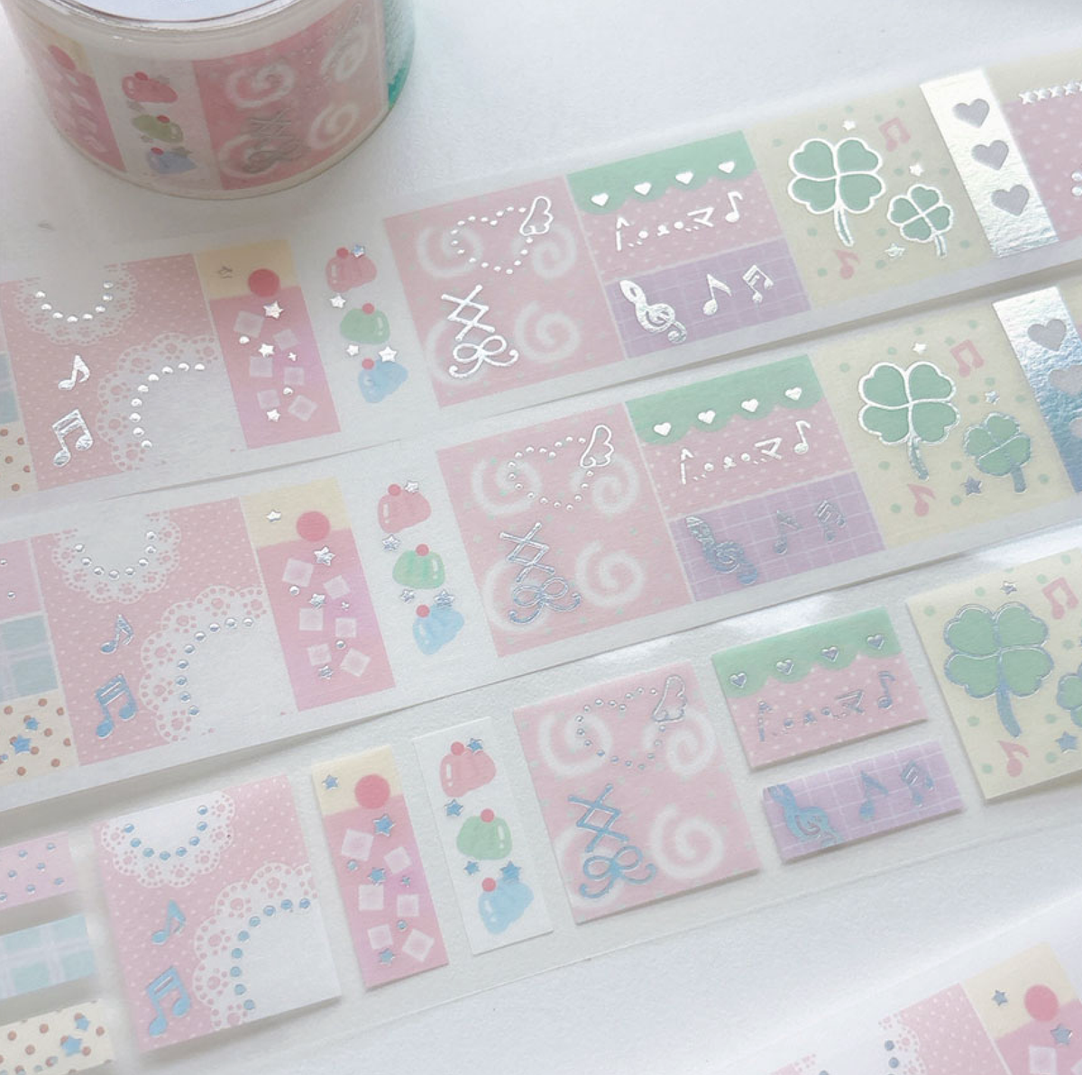 [RY66] NEW Rayeon Fancy 'Square Square Soda/Pink' Sparkle Silver Foil Kisscut Tape (options) -Rayeon Fancy_RY66S2 - Pink_korean_sticker_stationery