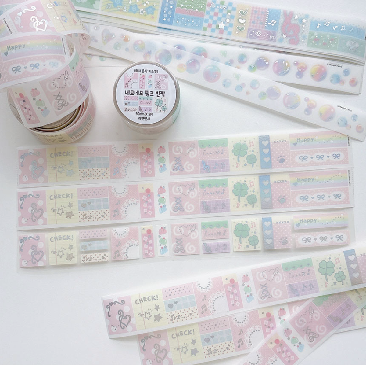 [RY66] NEW Rayeon Fancy 'Square Square Soda/Pink' Sparkle Silver Foil Kisscut Tape (options) -Rayeon Fancy_RY66S2 - Pink_korean_sticker_stationery