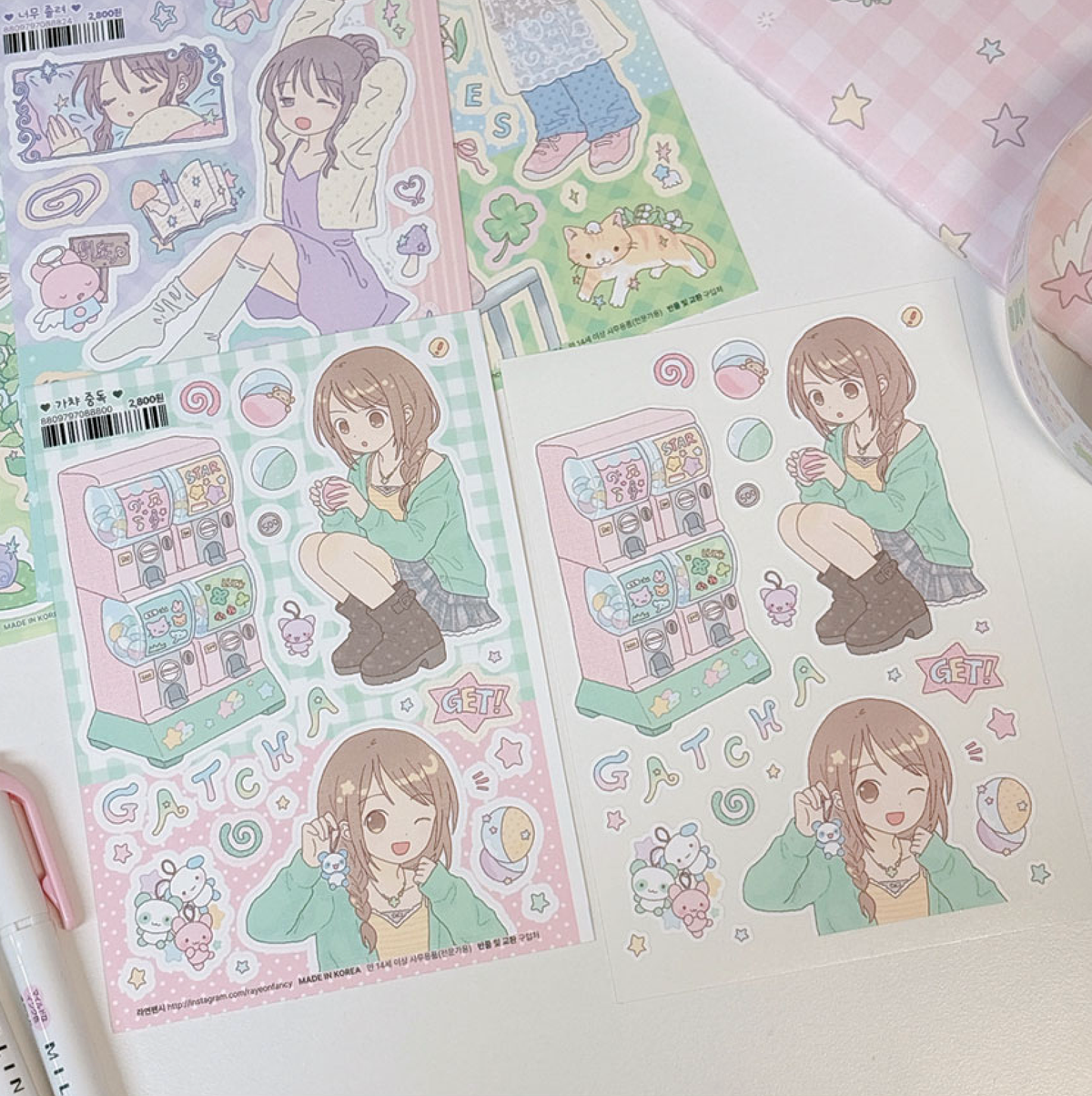 [RY71] NEW Rayeon Fancy 'Addicted to Gashapon' Matte Sticker Sheet -Rayeon Fancy__korean_sticker_stationery