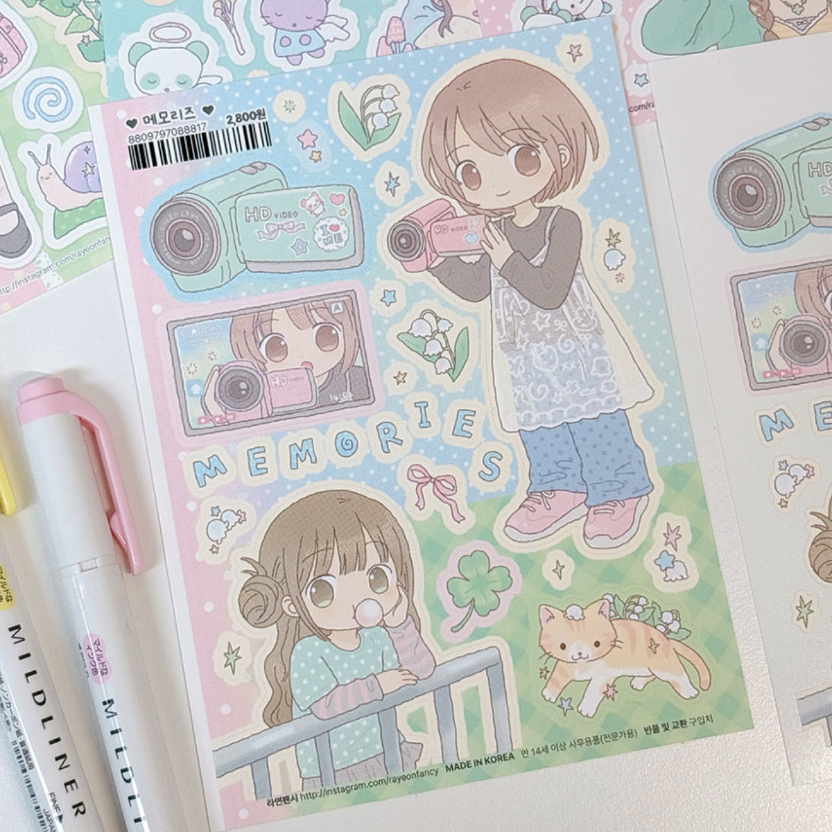 [RY72] NEW Rayeon Fancy 'Memories' Matte Sticker Sheet -Rayeon Fancy__korean_sticker_stationery