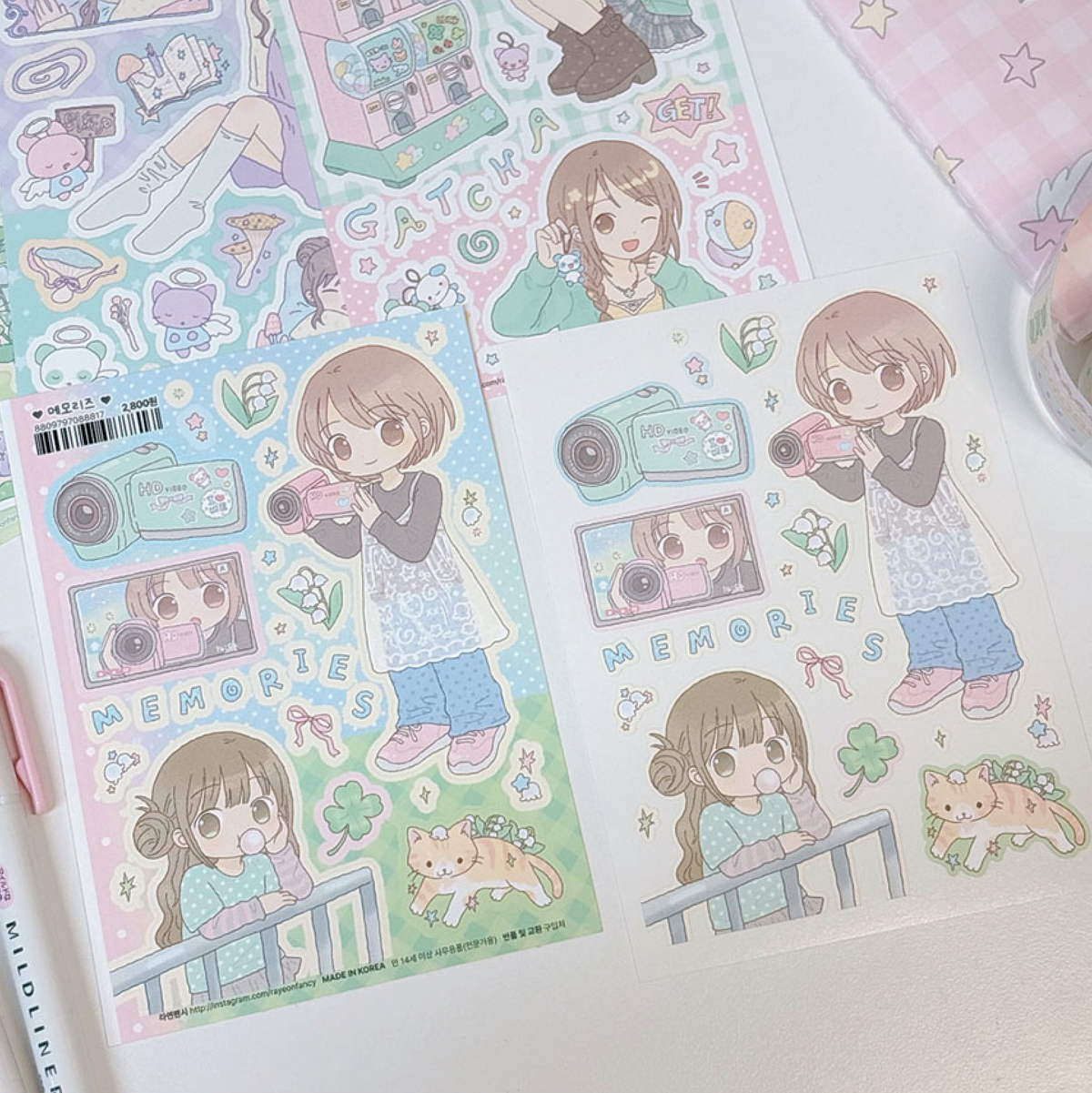 [RY72] NEW Rayeon Fancy 'Memories' Matte Sticker Sheet -Rayeon Fancy__korean_sticker_stationery