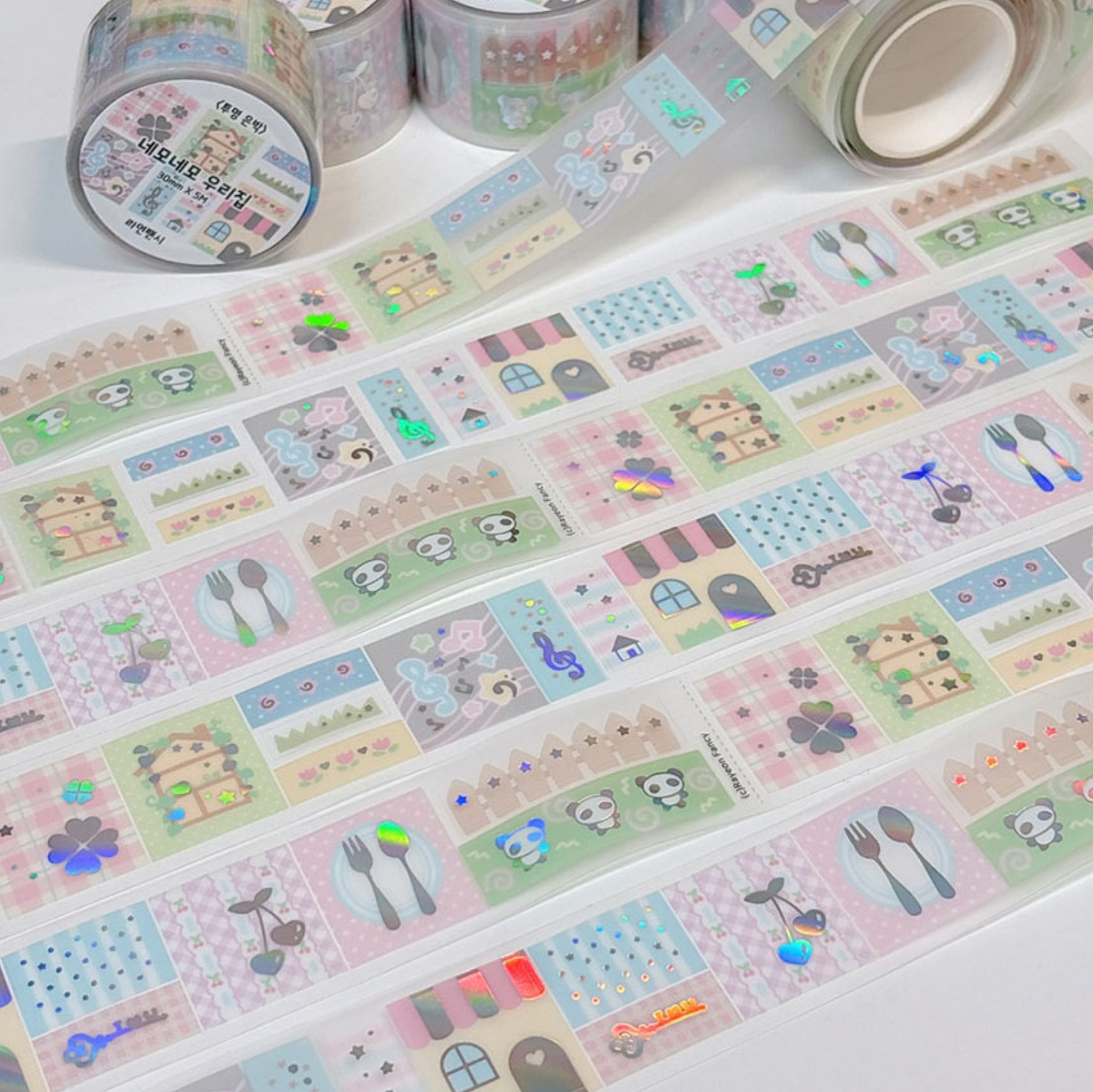 [RY76] NEW Rayeon Fancy 'Square Square Our House' Sparkle Silver Foil Kisscut Tape -Rayeon Fancy__korean_sticker_stationery