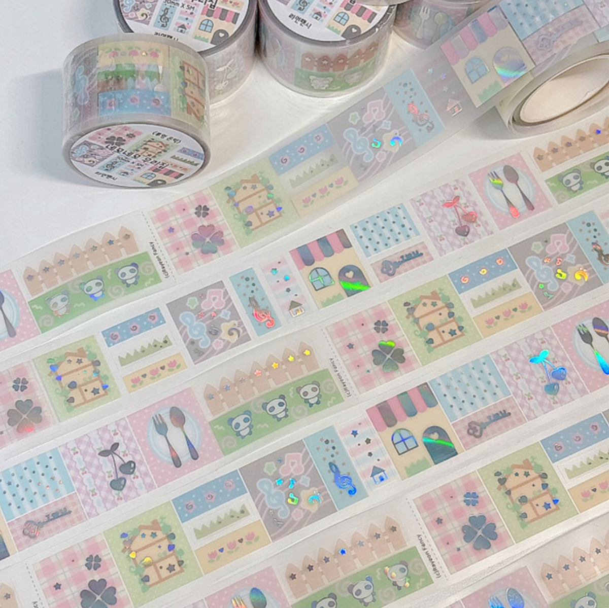 [RY76] NEW Rayeon Fancy 'Square Square Our House' Sparkle Silver Foil Kisscut Tape -Rayeon Fancy__korean_sticker_stationery