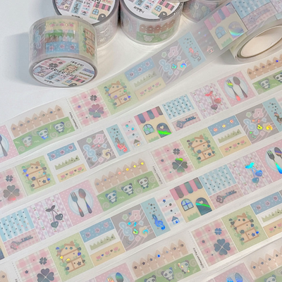 [RY76] NEW Rayeon Fancy 'Square Square Our House' Sparkle Silver Foil Kisscut Tape -Rayeon Fancy__korean_sticker_stationery