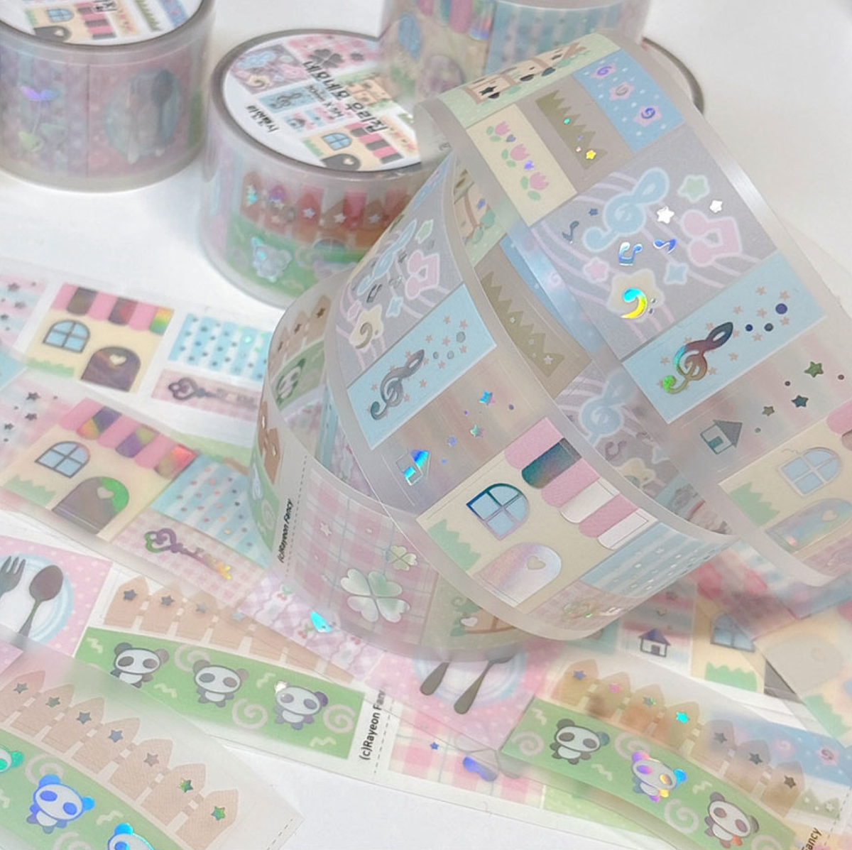 [RY76] NEW Rayeon Fancy 'Square Square Our House' Sparkle Silver Foil Kisscut Tape -Rayeon Fancy__korean_sticker_stationery