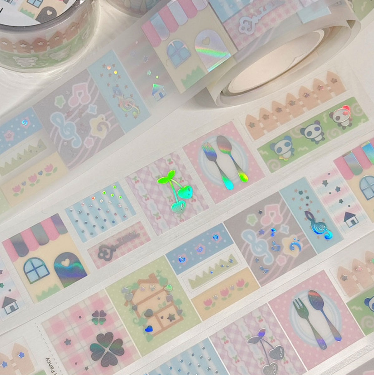 [RY76] NEW Rayeon Fancy 'Square Square Our House' Sparkle Silver Foil Kisscut Tape -Rayeon Fancy__korean_sticker_stationery
