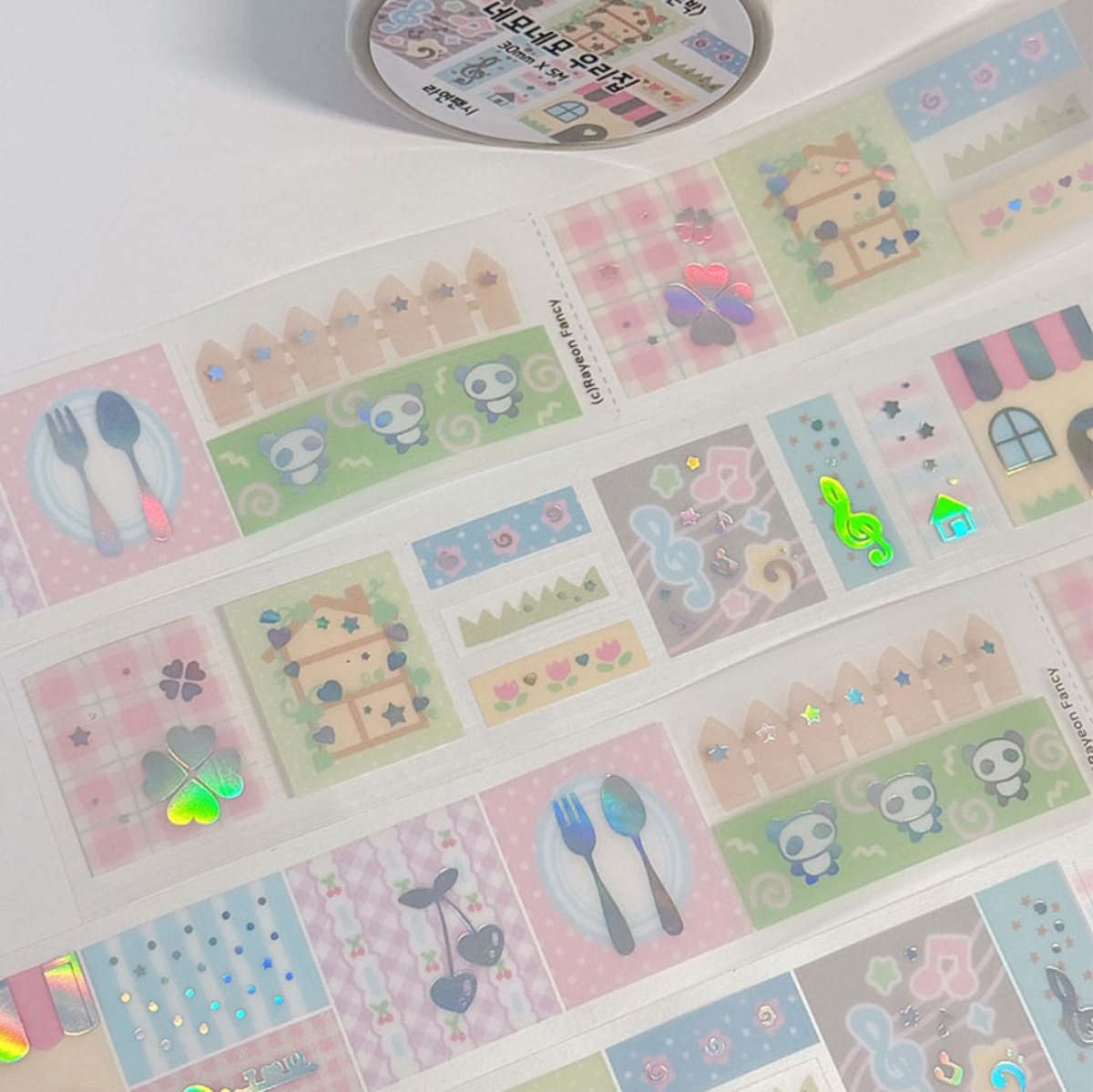 [RY76] NEW Rayeon Fancy 'Square Square Our House' Sparkle Silver Foil Kisscut Tape -Rayeon Fancy__korean_sticker_stationery