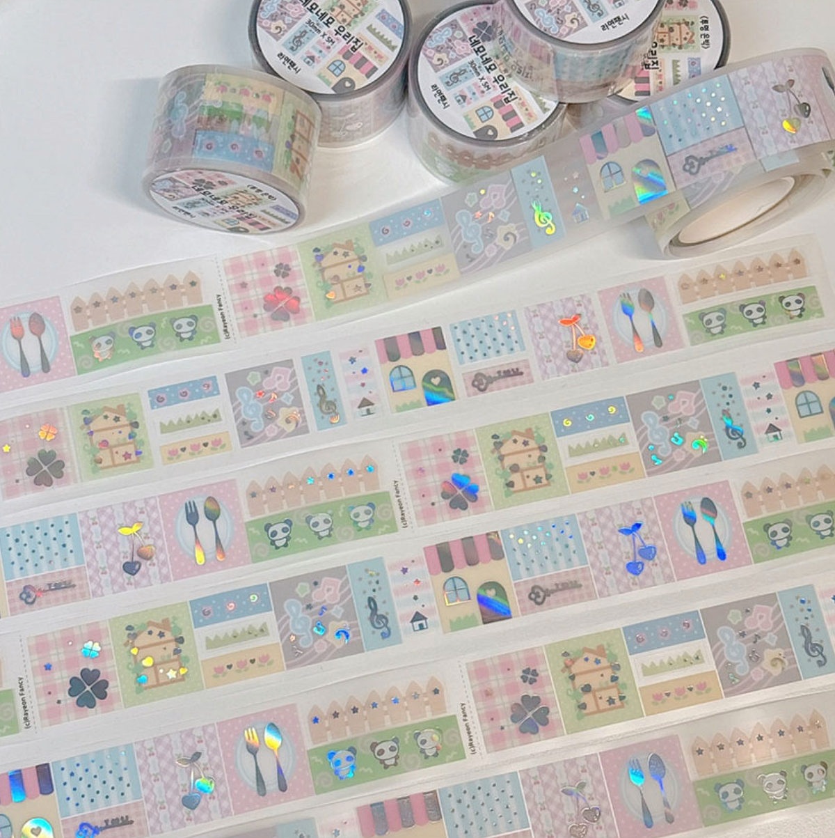 [RY76] NEW Rayeon Fancy 'Square Square Our House' Sparkle Silver Foil Kisscut Tape -Rayeon Fancy__korean_sticker_stationery