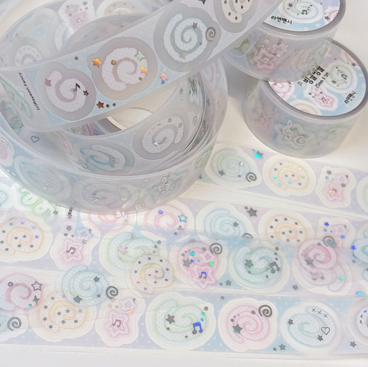 [RY78] NEW Rayeon Fancy 'Swirls' Clear Silver Foil Kisscut Tape -Rayeon Fancy__korean_sticker_stationery