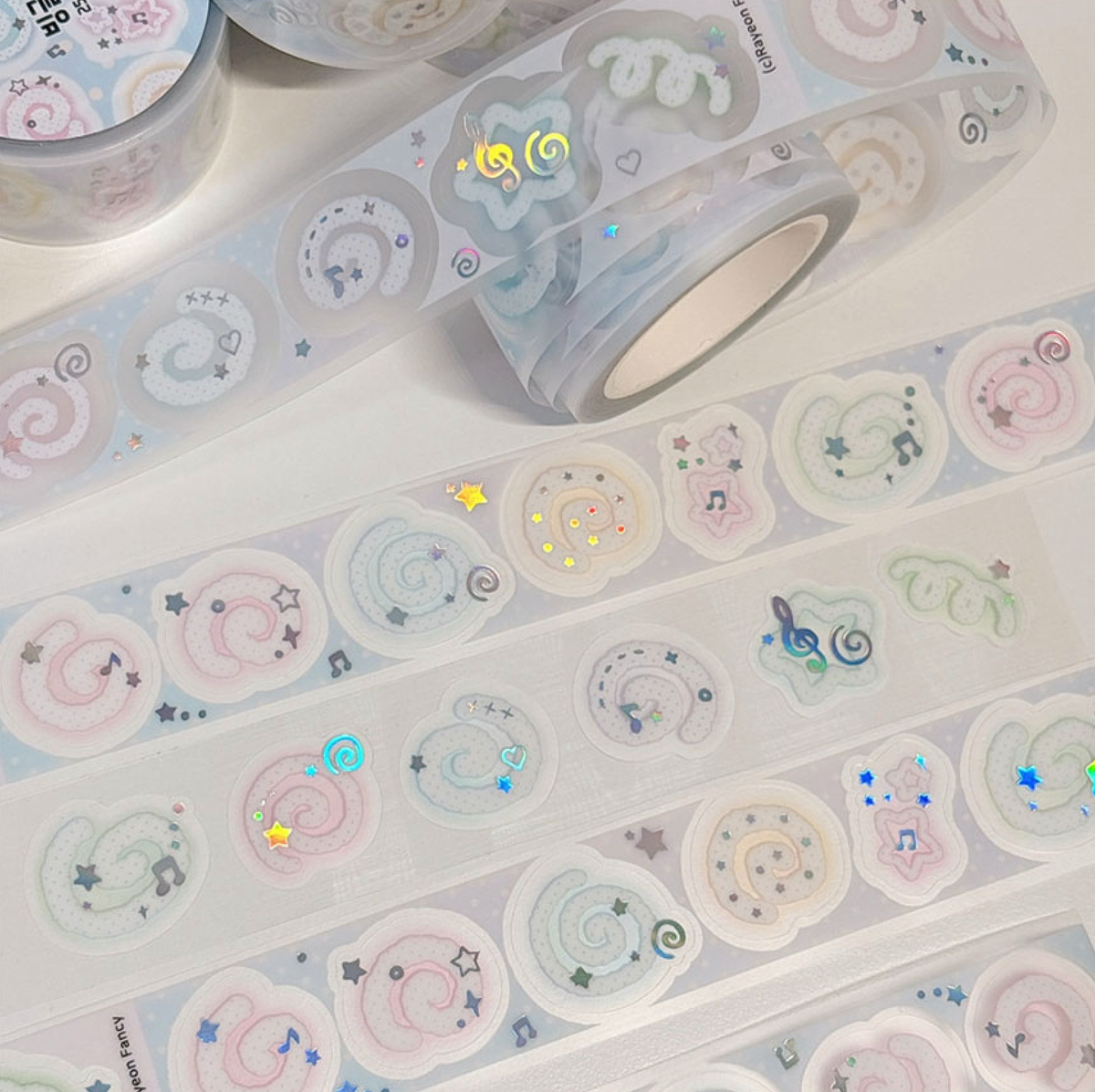 [RY78] NEW Rayeon Fancy 'Swirls' Clear Silver Foil Kisscut Tape -Rayeon Fancy__korean_sticker_stationery