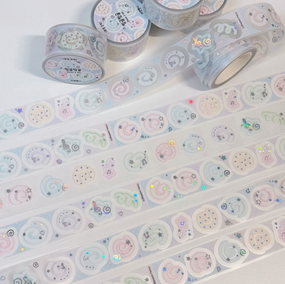 [RY78] NEW Rayeon Fancy 'Swirls' Clear Silver Foil Kisscut Tape -Rayeon Fancy__korean_sticker_stationery