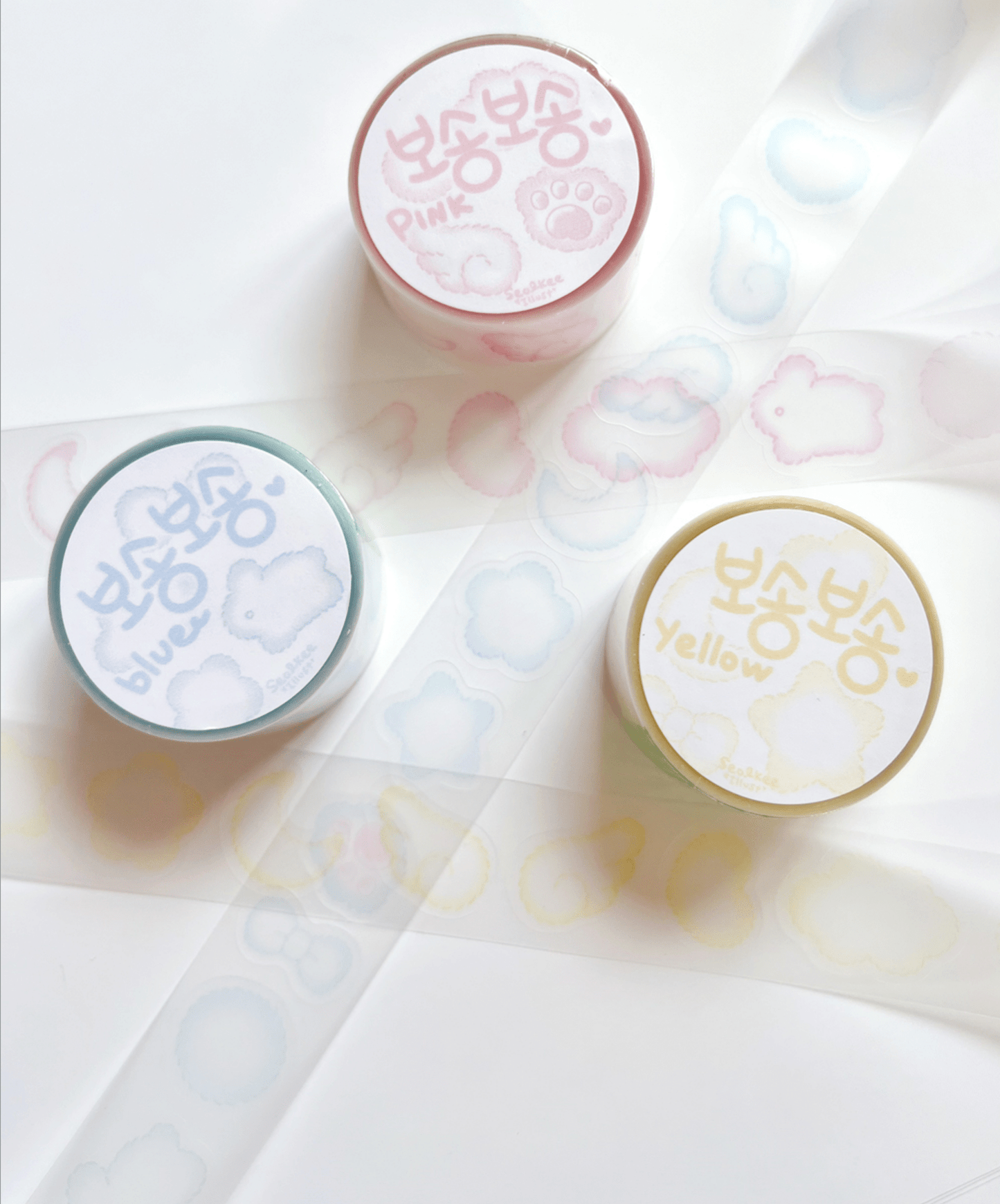 [SK09] Seolkee Fluffy Fluff 25mm Clear Kiss - cut Masking Tape (Set/Singles) - Seolkee_SK09 - Set (3)_korean_sticker_stationery