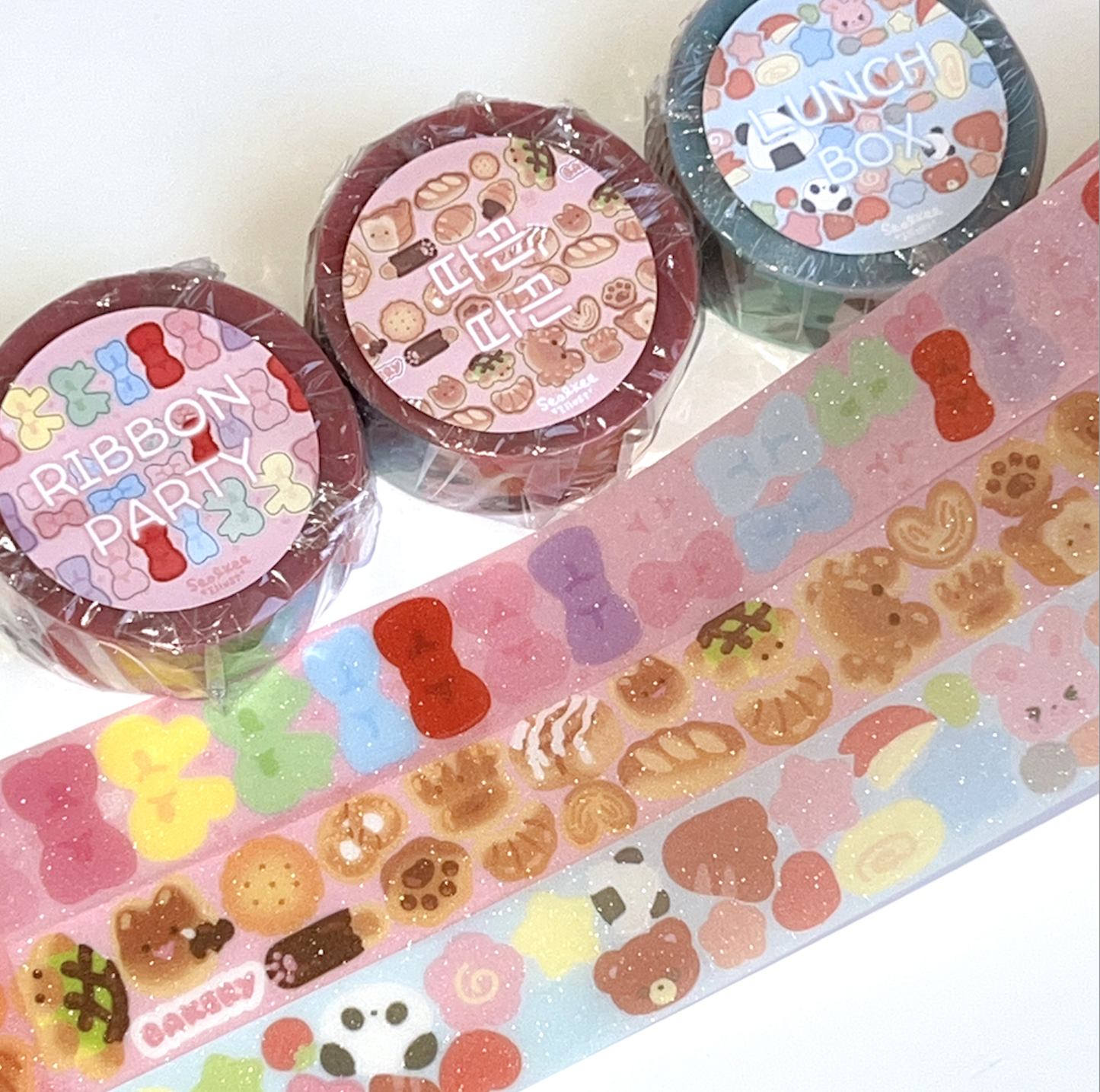 [SK18] Seolkee Lunch Box 25mm Glitter Kisscut Masking Tape - Seolkee__korean_sticker_stationery