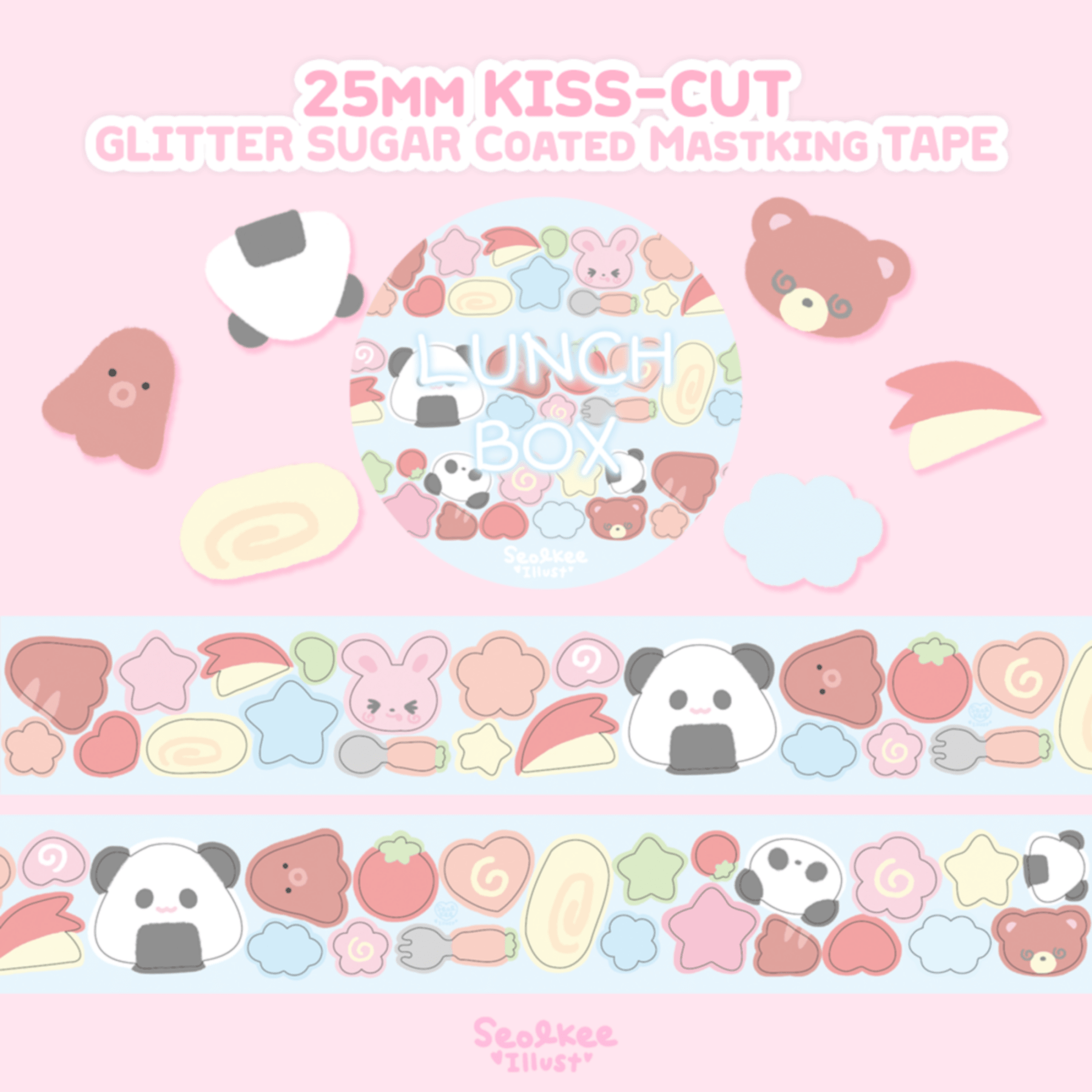 [SK18] Seolkee Lunch Box 25mm Glitter Kisscut Masking Tape - Seolkee__korean_sticker_stationery