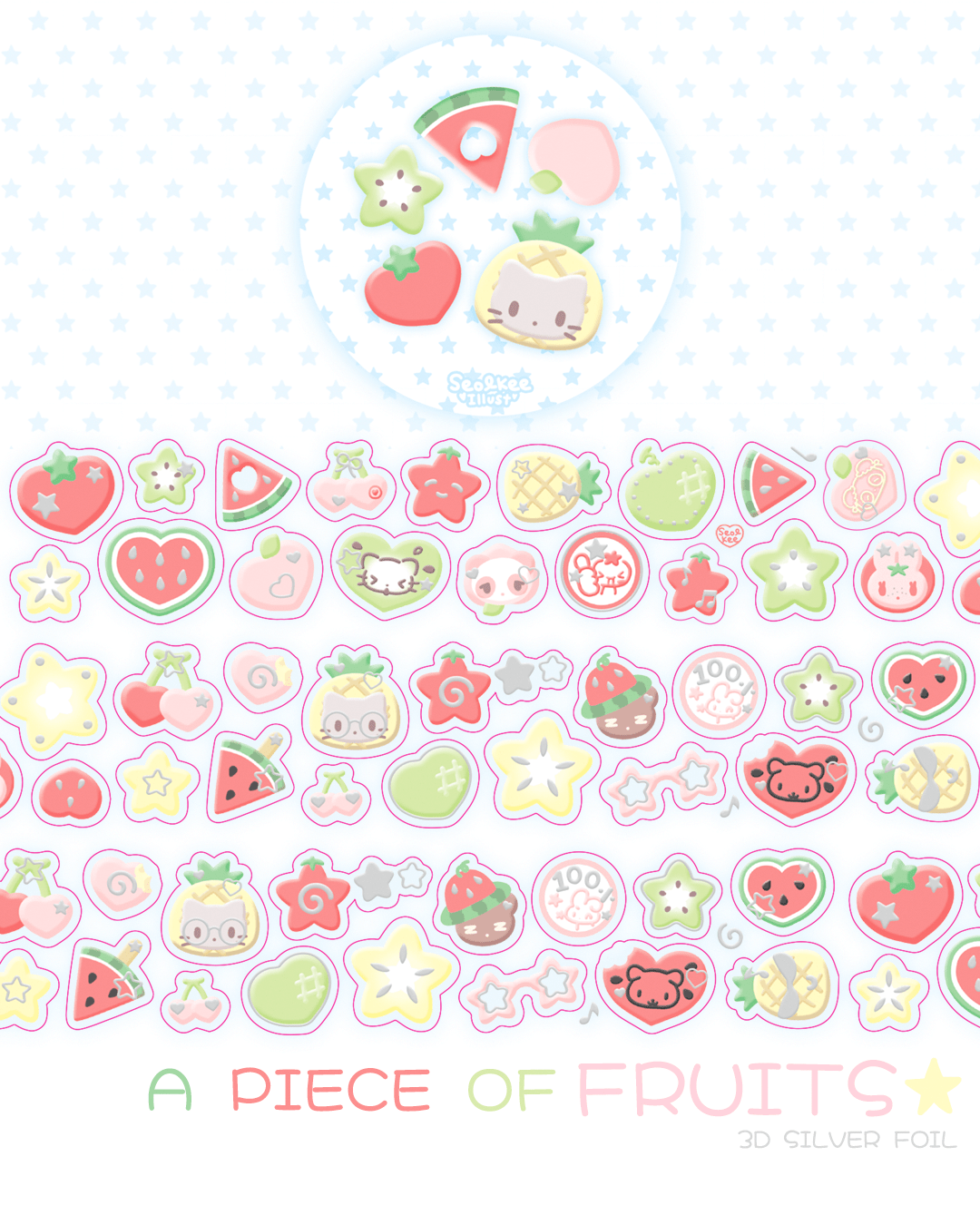 [SK32] Seolkee 'Clear Silver Foil' Kisscut Masking Tapes (options) - Seolkee_SK32S5 - A Piece of Fruits_korean_sticker_stationery