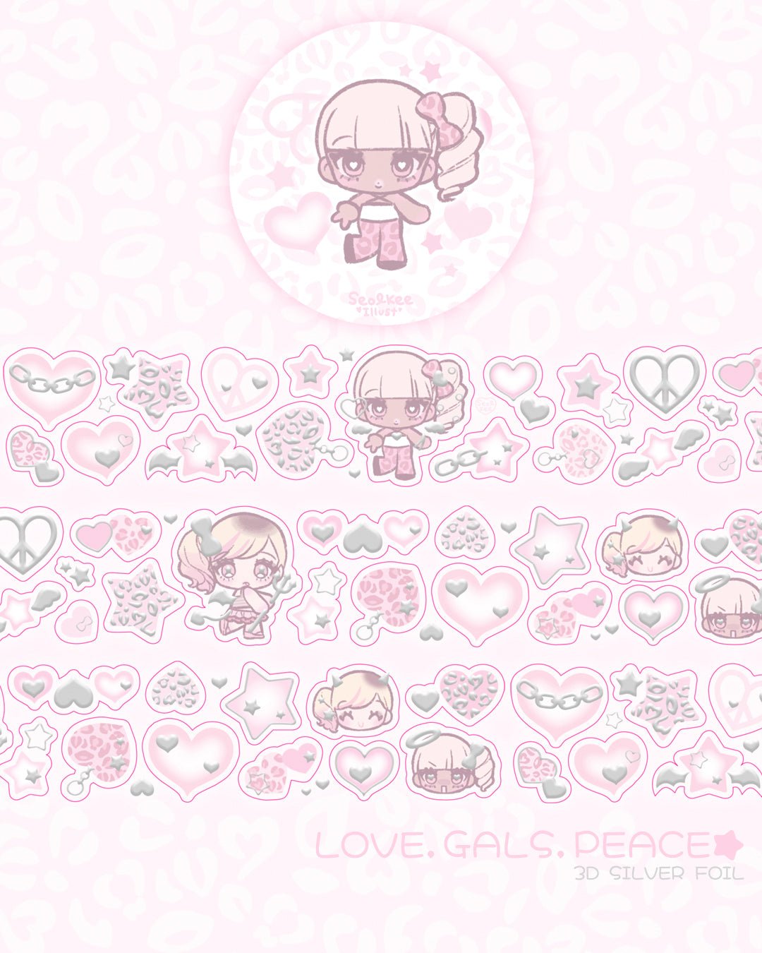 [SK32] Seolkee 'Clear Silver Foil' Kisscut Masking Tapes (options) - Seolkee_SK32S1 - Love Gyaru Peace_korean_sticker_stationery