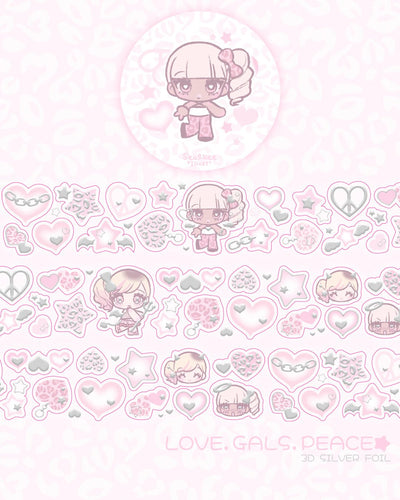[SK32] Seolkee 'Clear Silver Foil' Kisscut Masking Tapes (options) - Seolkee_SK32S1 - Love Gyaru Peace_korean_sticker_stationery