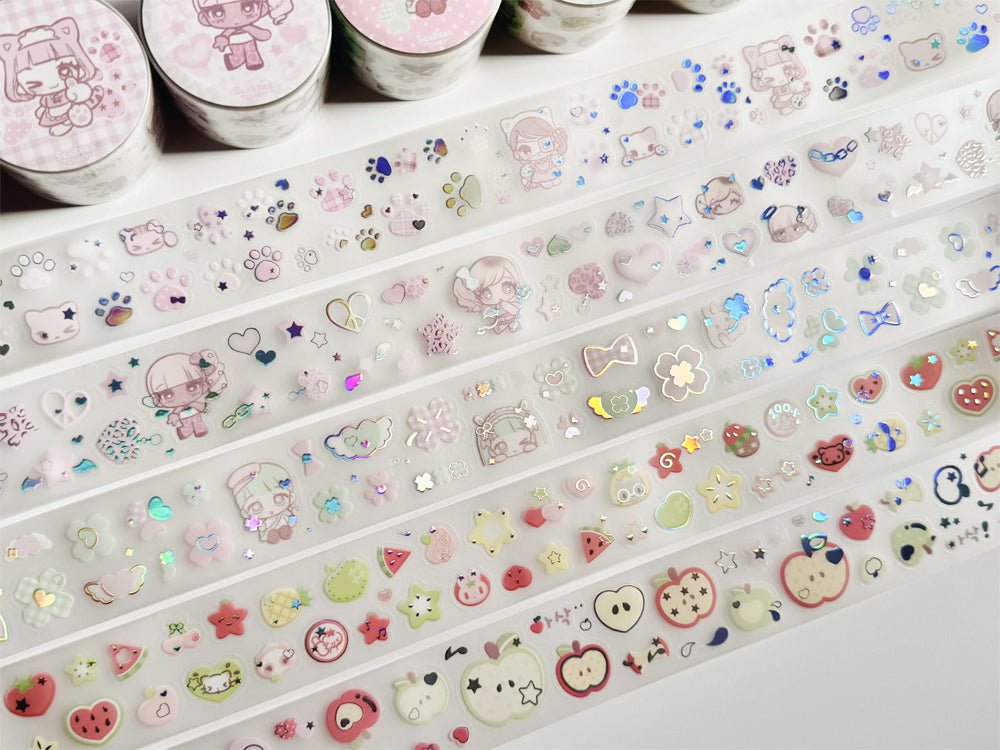 [SK32] Seolkee 'Clear Silver Foil' Kisscut Masking Tapes (options) - Seolkee_SK32S5 - A Piece of Fruits_korean_sticker_stationery