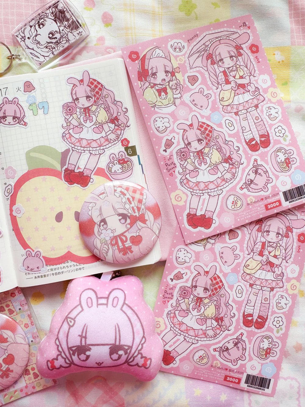 [SK34] Seolkee 'Picnic Girls' Sticker Sheet (options) - Seolkee_SK34S2 - Pink Bunny_korean_sticker_stationery