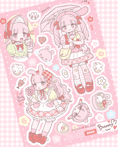 [SK34] Seolkee 'Picnic Girls' Sticker Sheet (options) - Seolkee_SK34S2 - Pink Bunny_korean_sticker_stationery