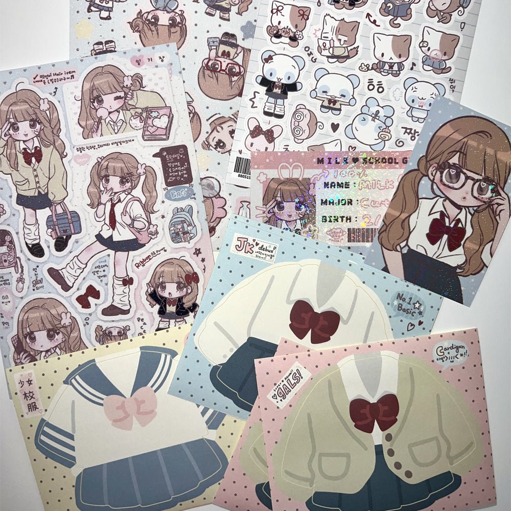 [SK37] Seolkee 'Cutie Milk School' Sticker Pack (Single/Pack) - Seolkee_SK37 - Pack_korean_sticker_stationery