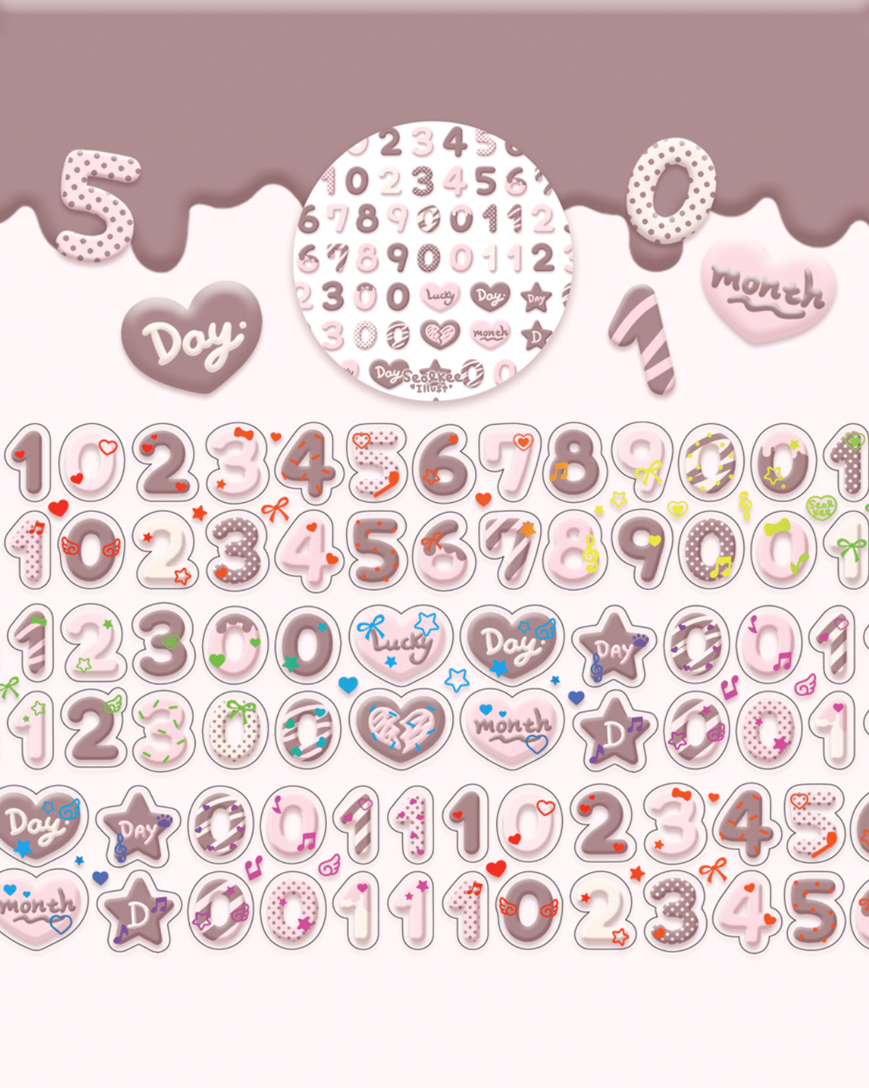 [SK39] NEW Seolkee 'Chocolate Numbers' Kisscut Masking Tapes - Seolkee__korean_sticker_stationery