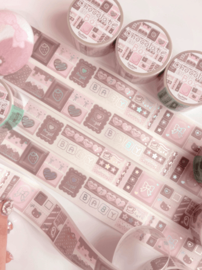 [SK41] NEW Seolkee 'Chocolate Box' Washy Holo Foil Kisscut Masking Tape - Seolkee__korean_sticker_stationery