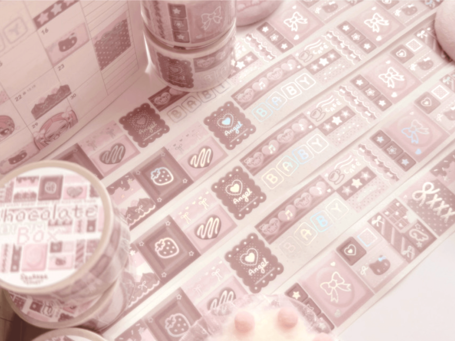 [SK41] NEW Seolkee 'Chocolate Box' Washy Holo Foil Kisscut Masking Tape - Seolkee__korean_sticker_stationery