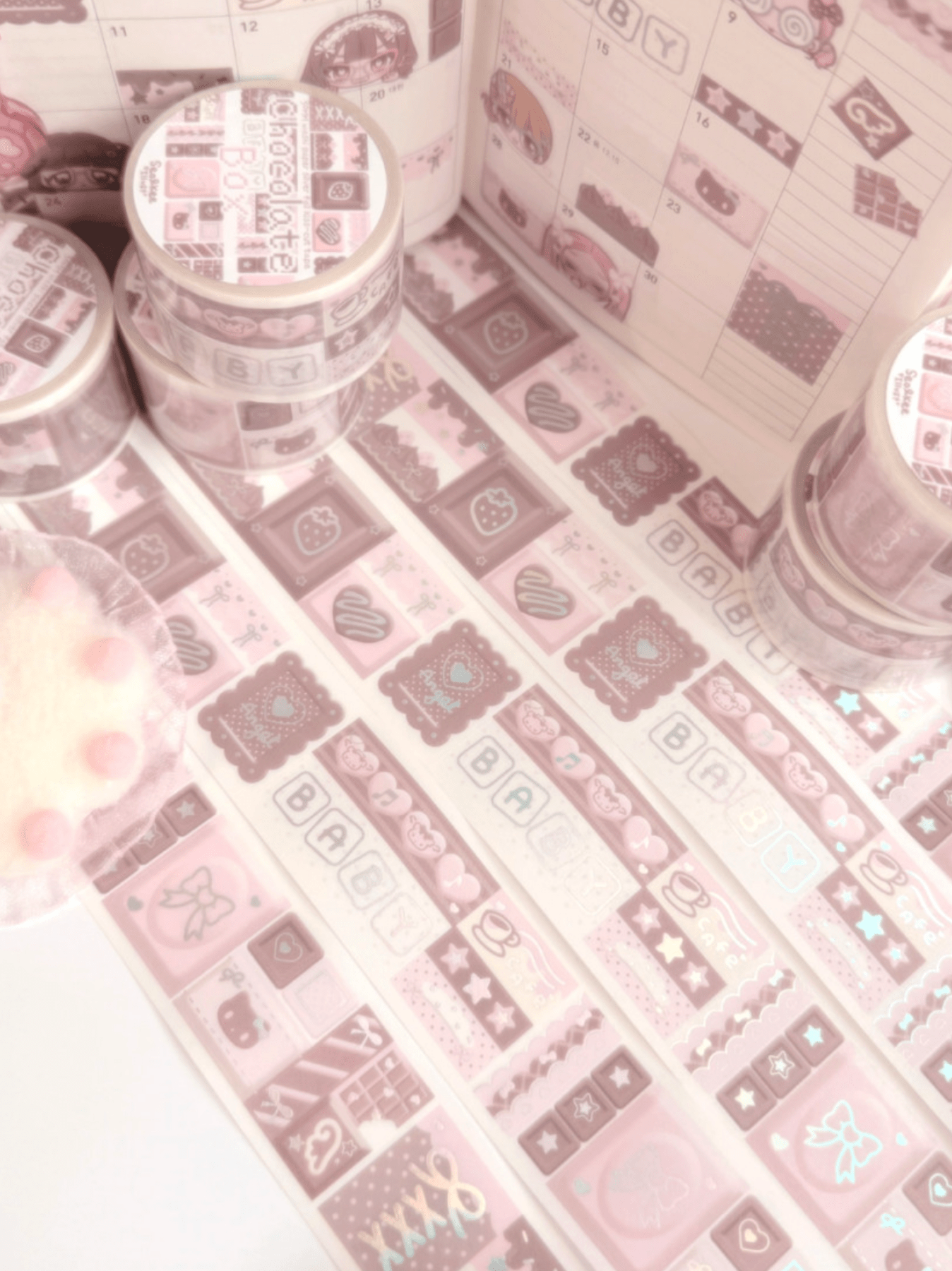 [SK41] NEW Seolkee 'Chocolate Box' Washy Holo Foil Kisscut Masking Tape - Seolkee__korean_sticker_stationery