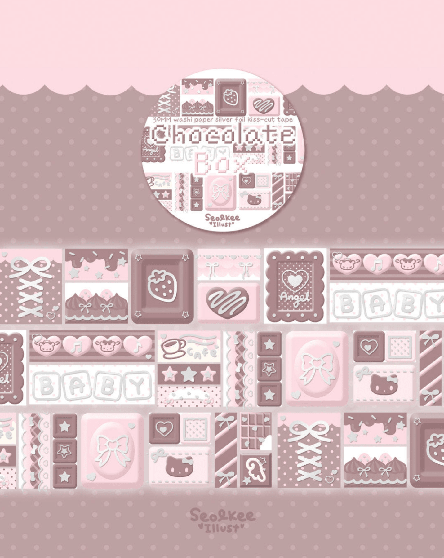 [SK41] NEW Seolkee 'Chocolate Box' Washy Holo Foil Kisscut Masking Tape - Seolkee__korean_sticker_stationery