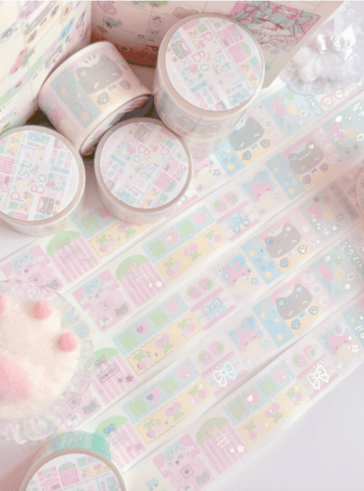 [SK42] NEW Seolkee 'Pastel Box' Washy Holo Foil Kisscut Masking Tape - Seolkee__korean_sticker_stationery