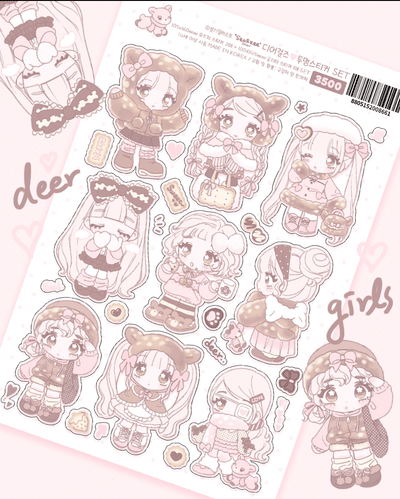 [SK43] NEW Seolkee 'Deer Girls' Clear Sticker Sheet Set - Seolkee__korean_sticker_stationery