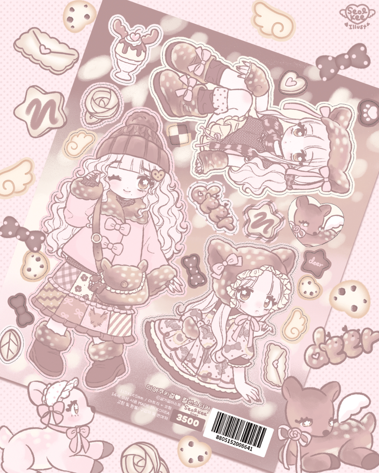 [SK46] NEW Seolkee 'Deer Cookie Girl' Sticker Sheet - Seolkee__korean_sticker_stationery