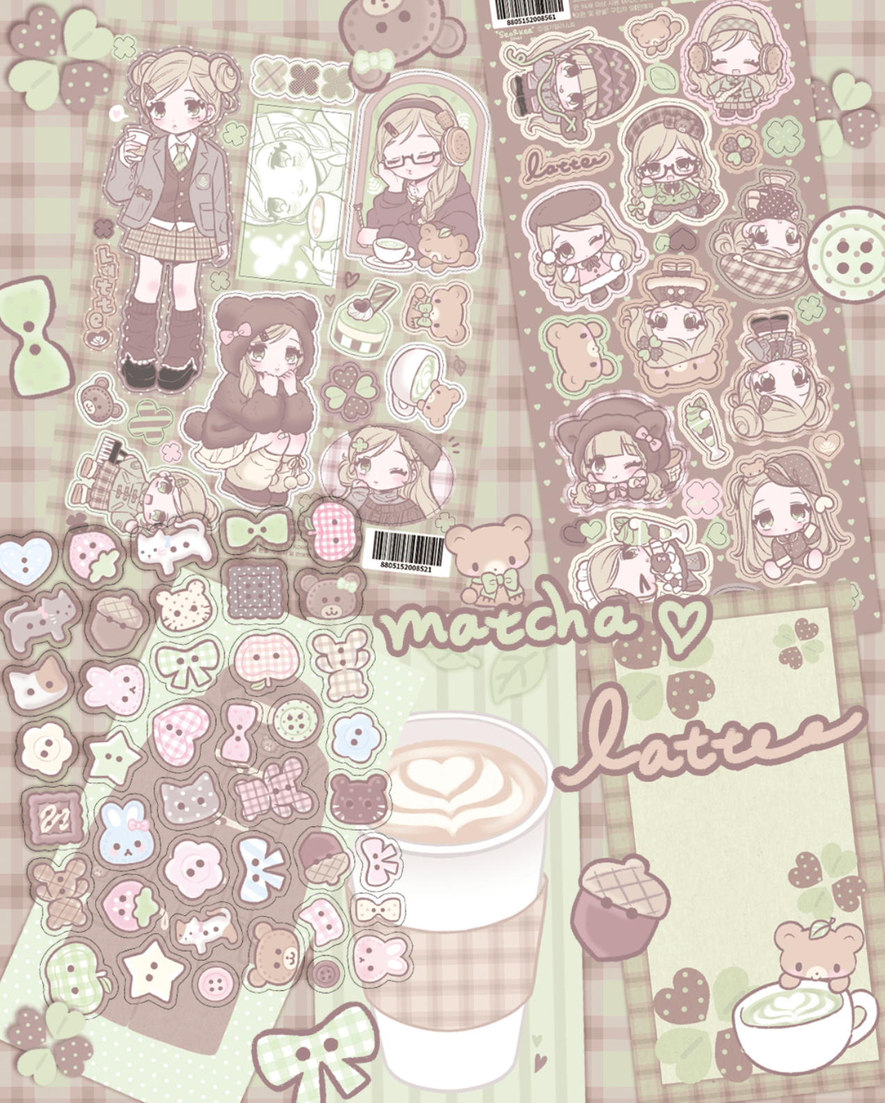 [SK47] NEW Seolkee 'Matcha Latte' Sticker Sheet Pack (Singles/Pack) - Seolkee_SK47 - Pack_korean_sticker_stationery