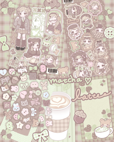 [SK47] NEW Seolkee 'Matcha Latte' Sticker Sheet Pack (Singles/Pack) - Seolkee_SK47 - Pack_korean_sticker_stationery