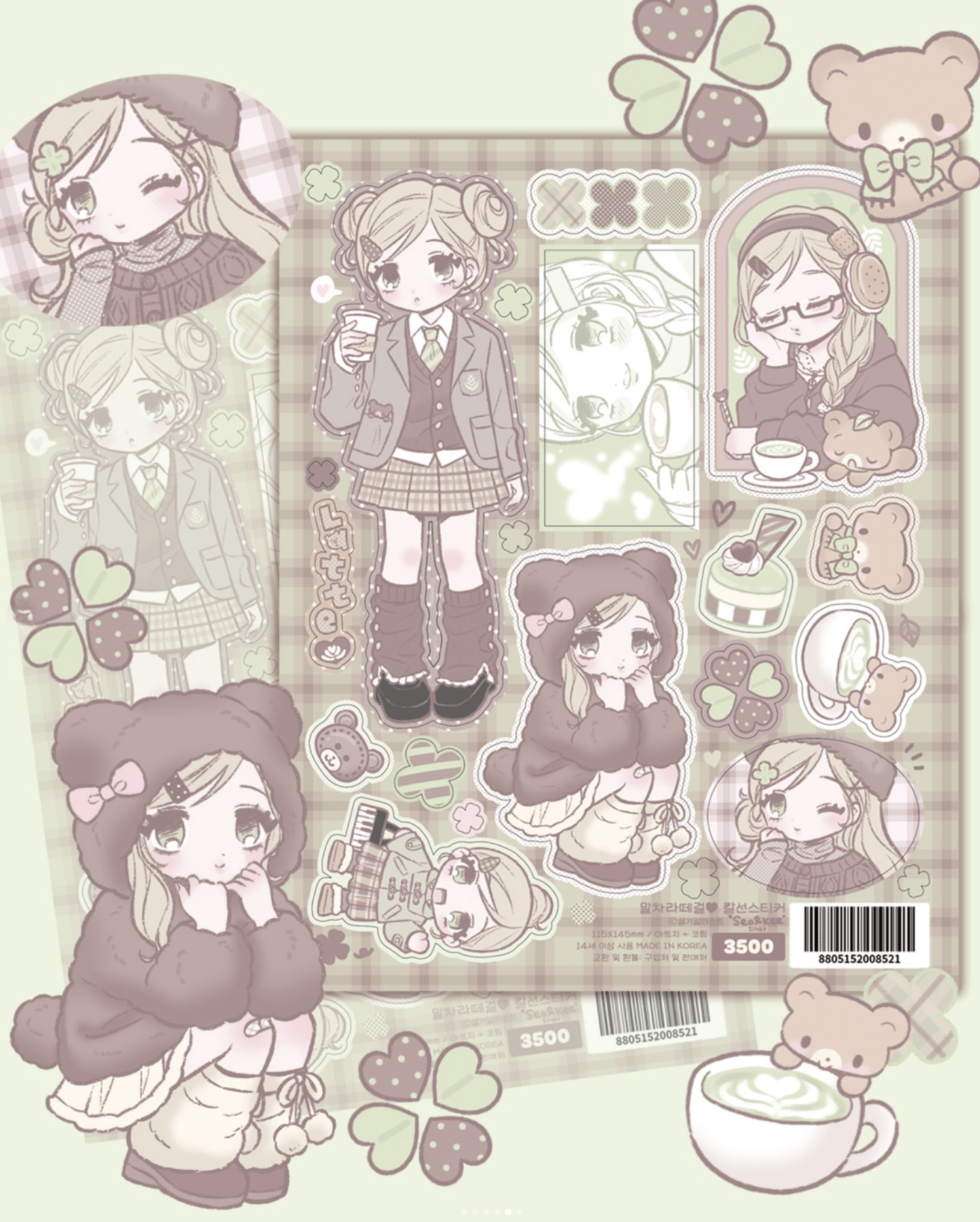 [SK47] NEW Seolkee 'Matcha Latte' Sticker Sheet Pack (Singles/Pack) - Seolkee_SK47S1 - Matcha Lover Girl_korean_sticker_stationery