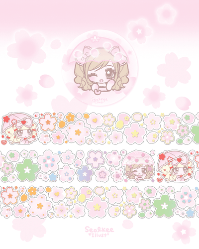 [SK52] NEW Seolkee 'Sparkly Cherry Blossom' Clear Hologram Foil Kisscut Masking Tape - Seolkee__korean_sticker_stationery