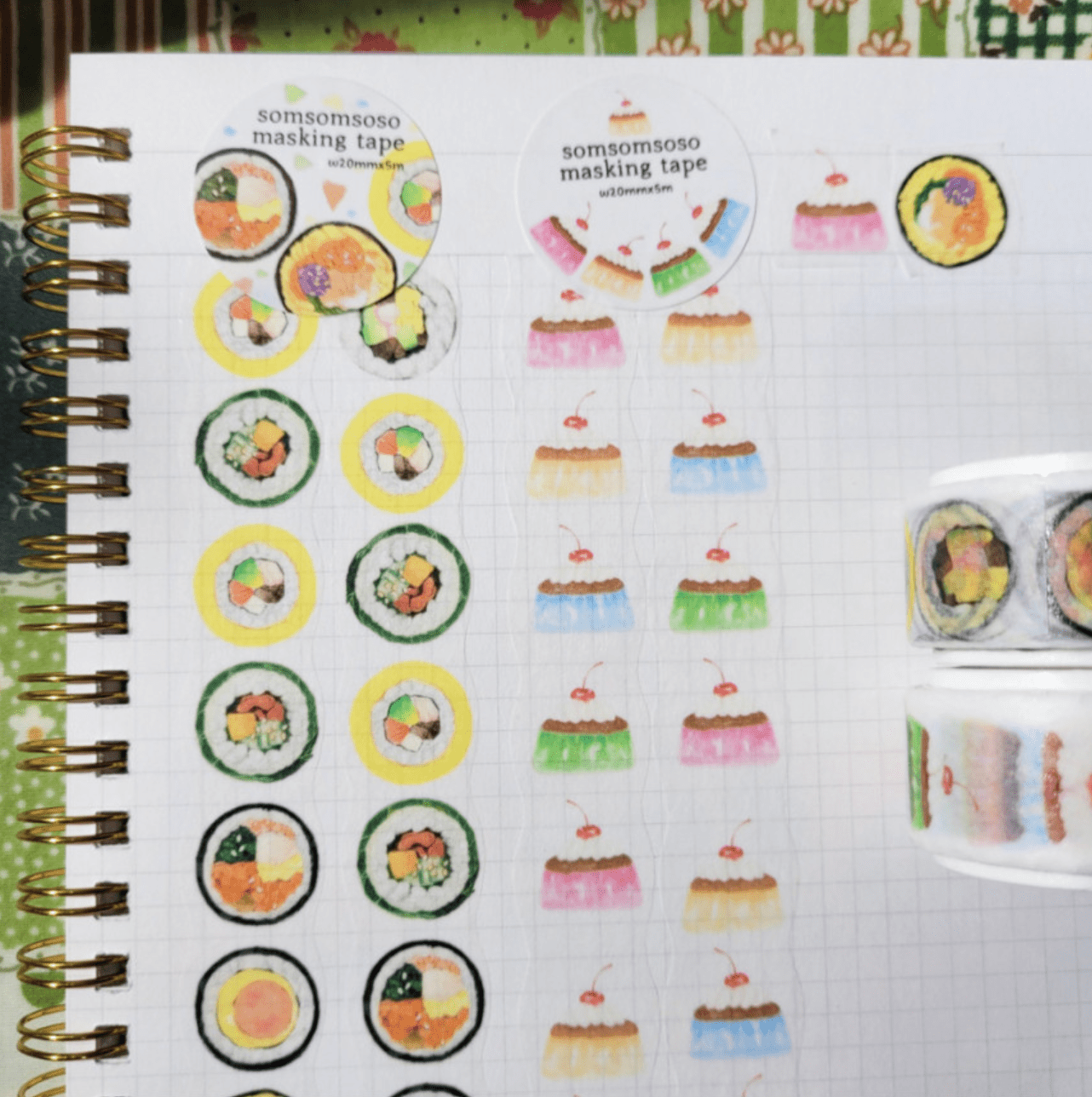 [SO08] Somsomsoso Mini Pudding/Kimbap Die - cut Masking Tape 20mm x 5m - Somsomsoso_SO08S1 - Mini Pudding_korean_sticker_stationery
