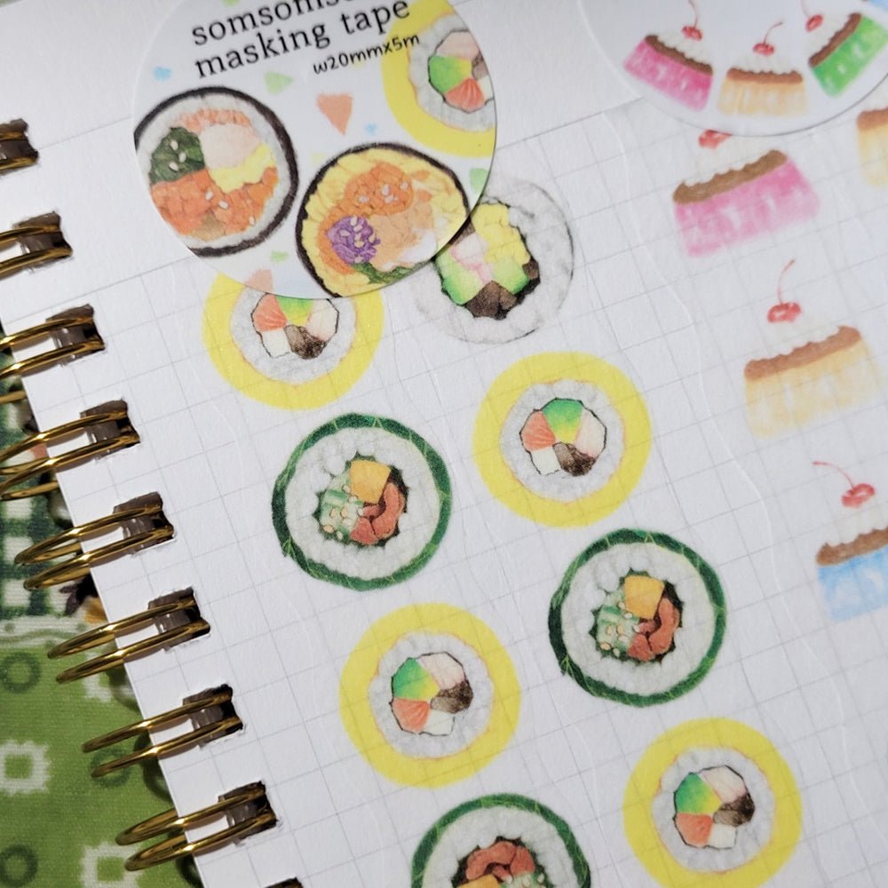 [SO08] Somsomsoso Mini Pudding/Kimbap Die - cut Masking Tape 20mm x 5m - Somsomsoso_SO08S1 - Mini Pudding_korean_sticker_stationery
