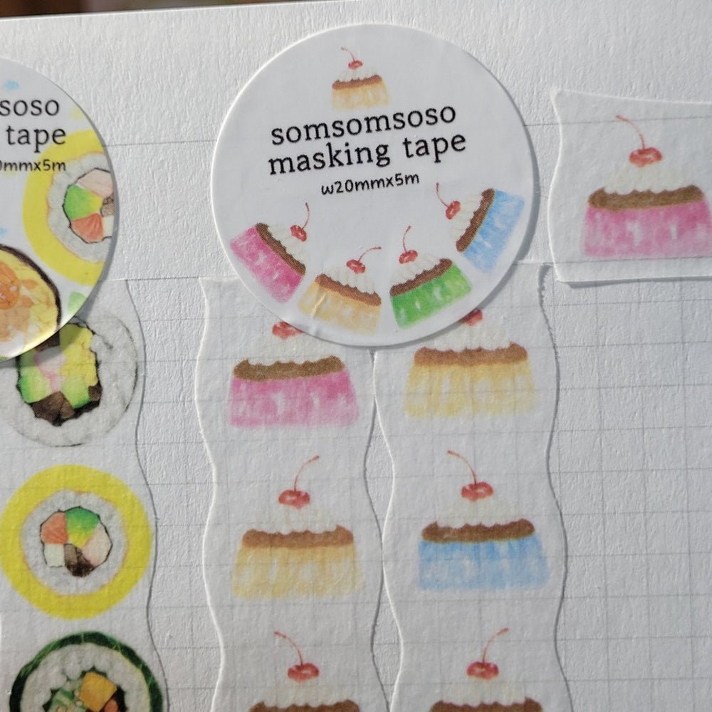 [SO08] Somsomsoso Mini Pudding/Kimbap Die - cut Masking Tape 20mm x 5m - Somsomsoso_SO08S1 - Mini Pudding_korean_sticker_stationery
