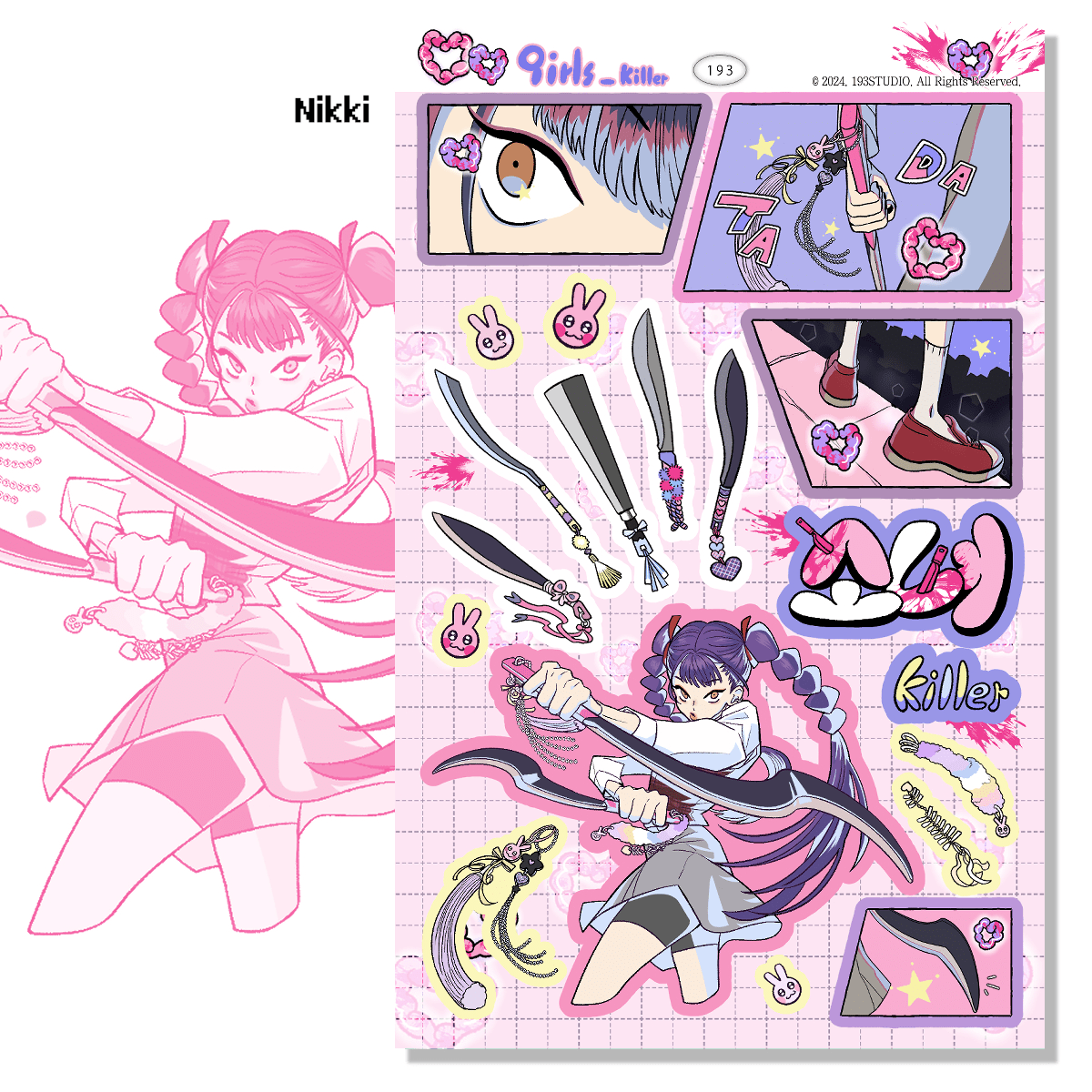 [ST16] NEW Studio 193 'Killer Girls' Removable Sticker Sheet (options) - Studio 193_ST16S2 - Nikki_korean_sticker_stationery