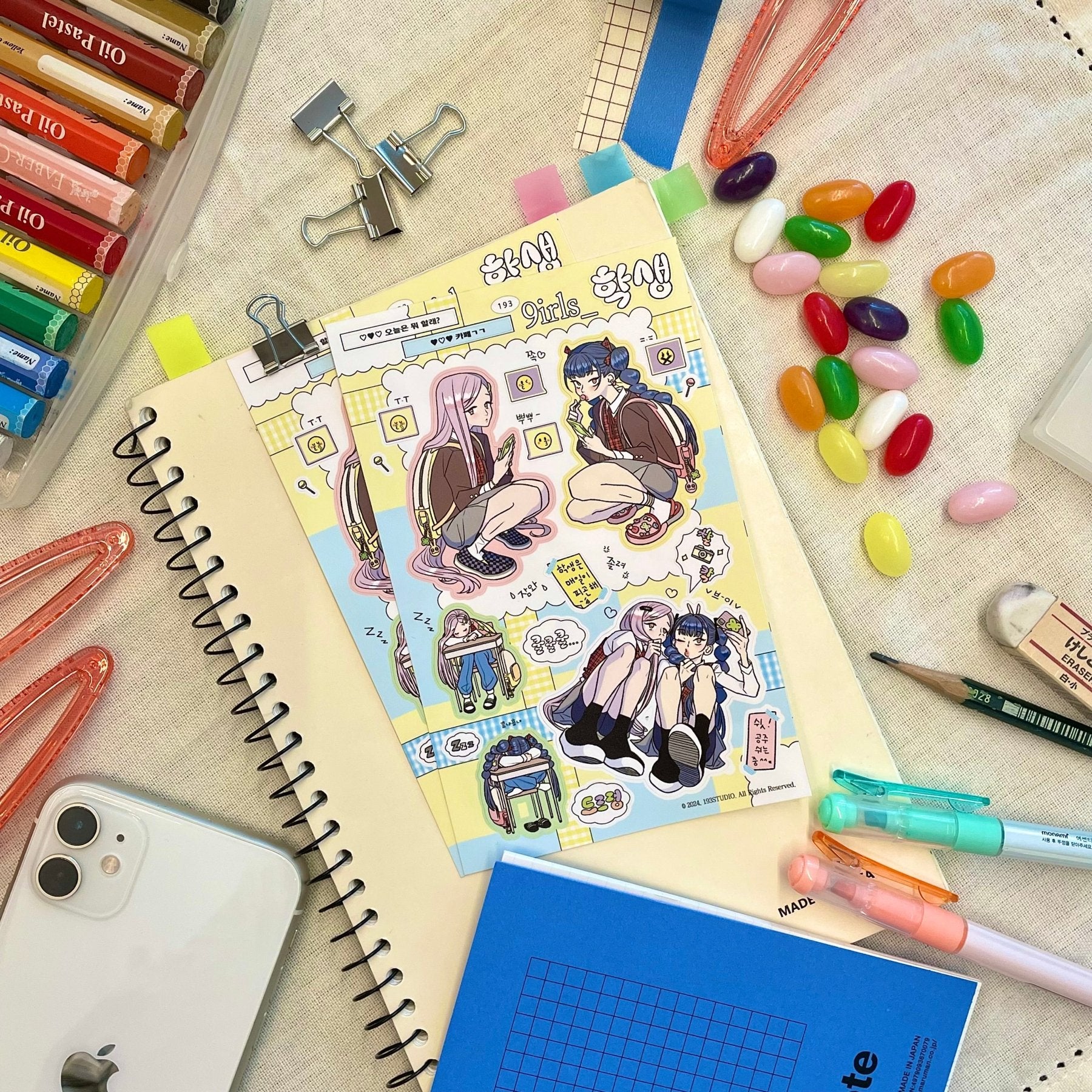 [ST22] NEW Studio 193 'Student' Removable Sticker Sheet (options) - Studio 193_ST22S1 - 1 (Yellow)_korean_sticker_stationery