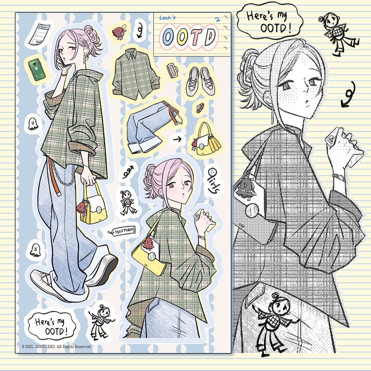 [ST23] NEW Studio 193 'OOTD 2' Removable Sticker Sheet (options) - Studio 193_ST23S2 - Leah_korean_sticker_stationery