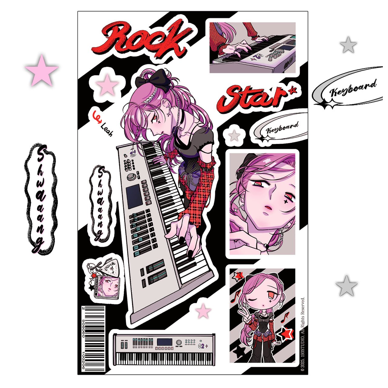 [ST27] NEW Studio 193 'Rockstar' Removable Sticker Sheet (options) - Studio 193_ST27S2 - Keybaord (Leah)_korean_sticker_stationery