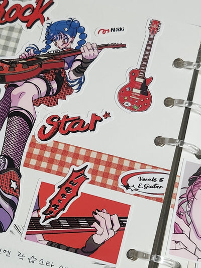 [ST27] NEW Studio 193 'Rockstar' Removable Sticker Sheet (options) - Studio 193_ST27S1 - Guitar (Nikki)_korean_sticker_stationery