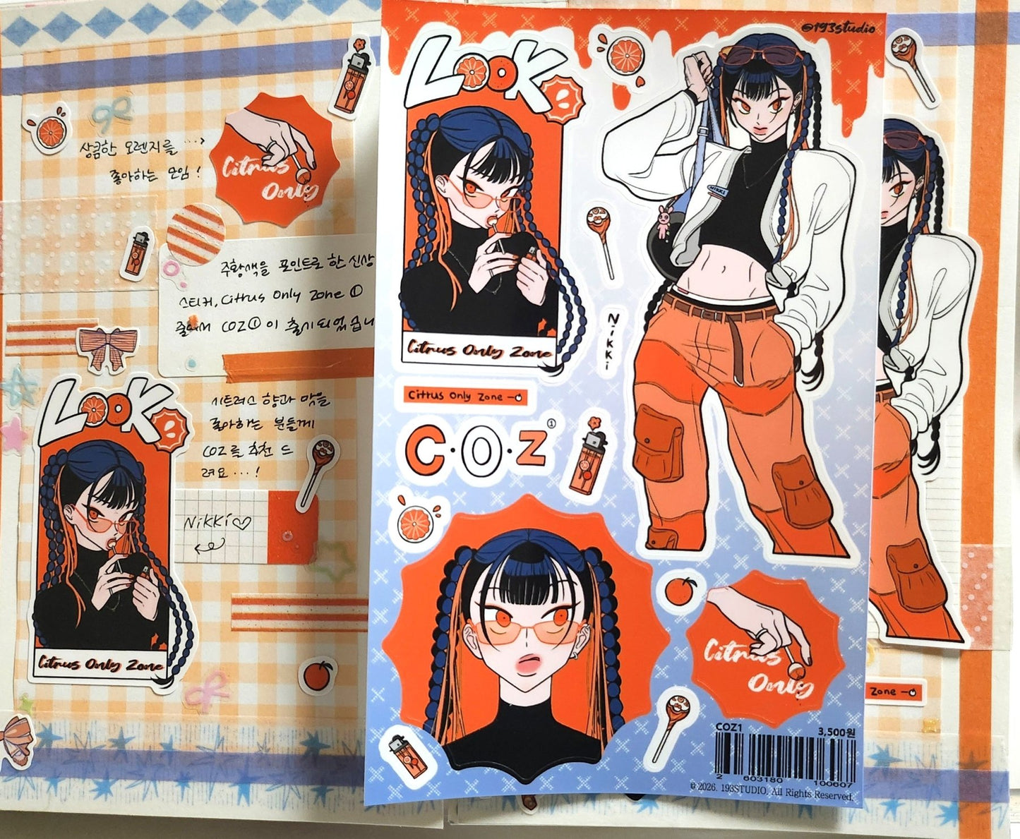 [ST41] NEW Studio 193 'COZ' Removable Sticker Sheet (options) - Studio 193_ST41S1 - 1 (Orange)_korean_sticker_stationery
