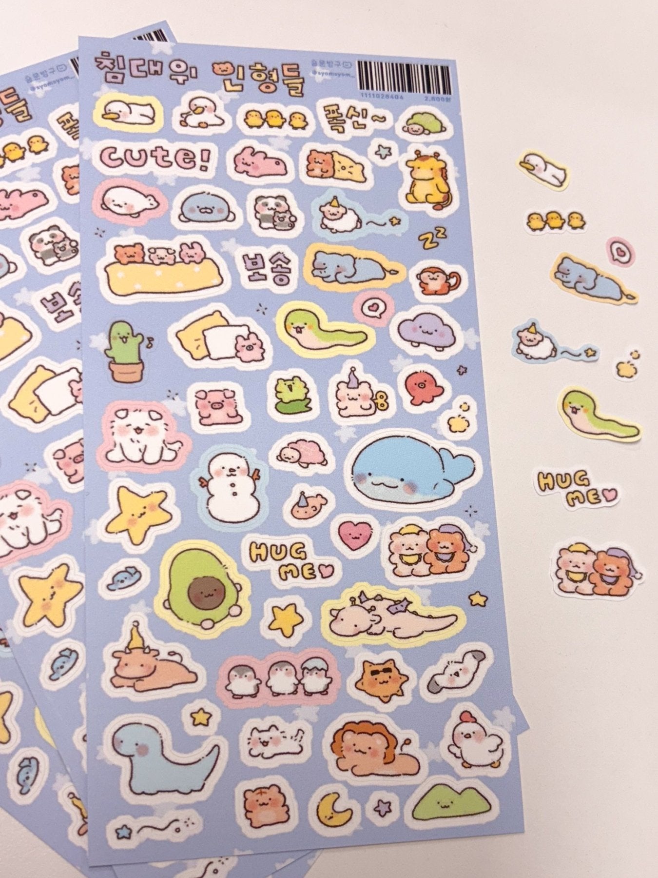 [SY62] Syom Daily/Plushies on Top of the Bed Sticker Sheets (options) - Syomsyom_SY62S1 - Plushies on Top of the Bed (Blue)_korean_sticker_stationery