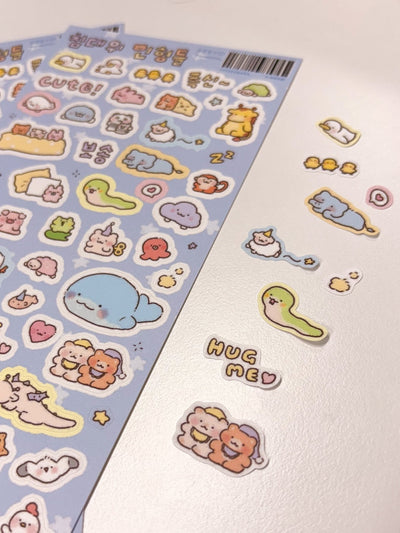 [SY62] Syom Daily/Plushies on Top of the Bed Sticker Sheets (options) - Syomsyom_SY62S1 - Plushies on Top of the Bed (Blue)_korean_sticker_stationery