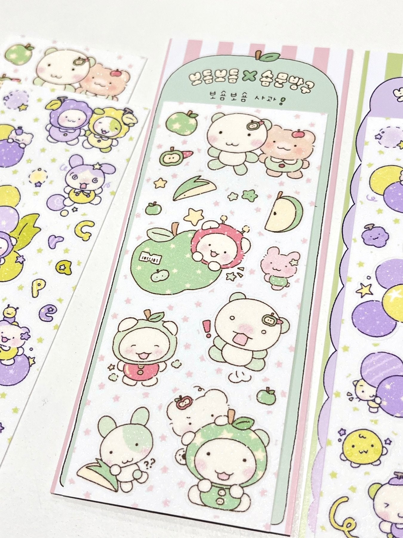 [SY63] Syom x Bodeum Bodeum Glittery Fruits Sticker Sheets (options) - Syomsyom_SY63S1 - Green Apple_korean_sticker_stationery